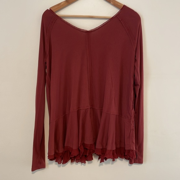We the Free Size M Red Ruffle Thermal Blouse - Picture 6 of 10